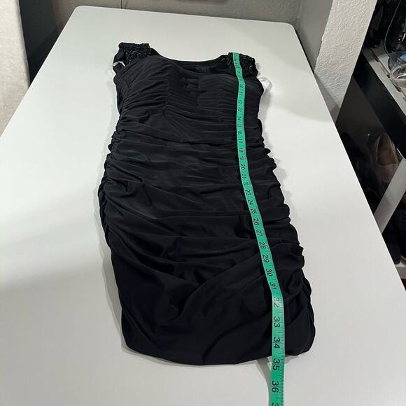 Sherri Hill Black Rouched Lace Draped Jewel Straps Bodycon Mini Dress Size 4 - Picture 6 of 15